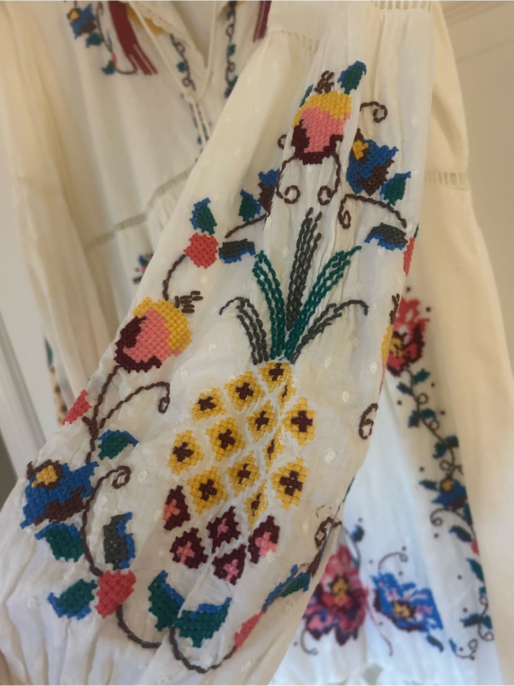 FARM Rio White Macaw Maxi Dress with Multicolor Floral & Pineapple Embroidery - Picture 6 of 16